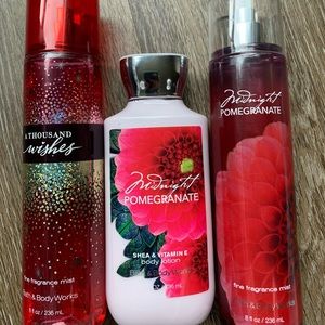 Midnight pomegranate mist, lotion, a thousand wishes mist Bath and Body Works
